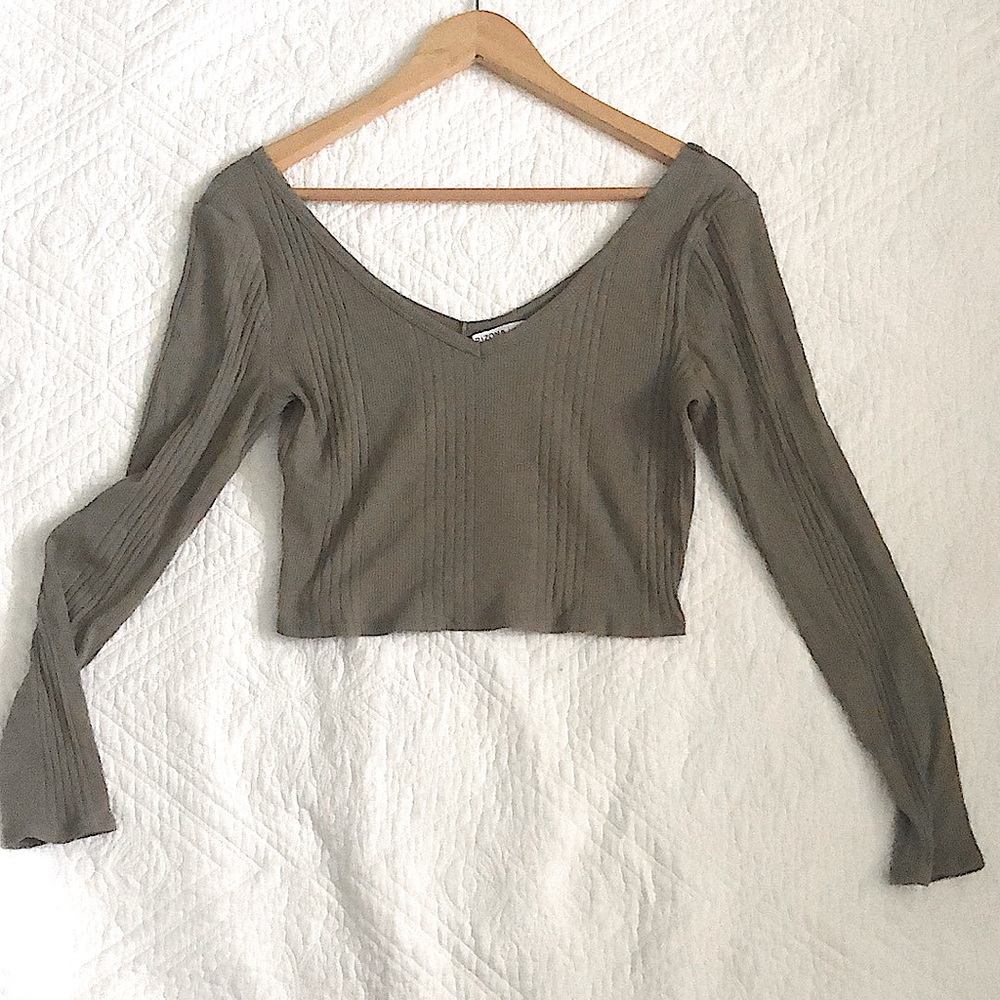 Arizona Jean Co Olive Green Long Sleeve Crop Top